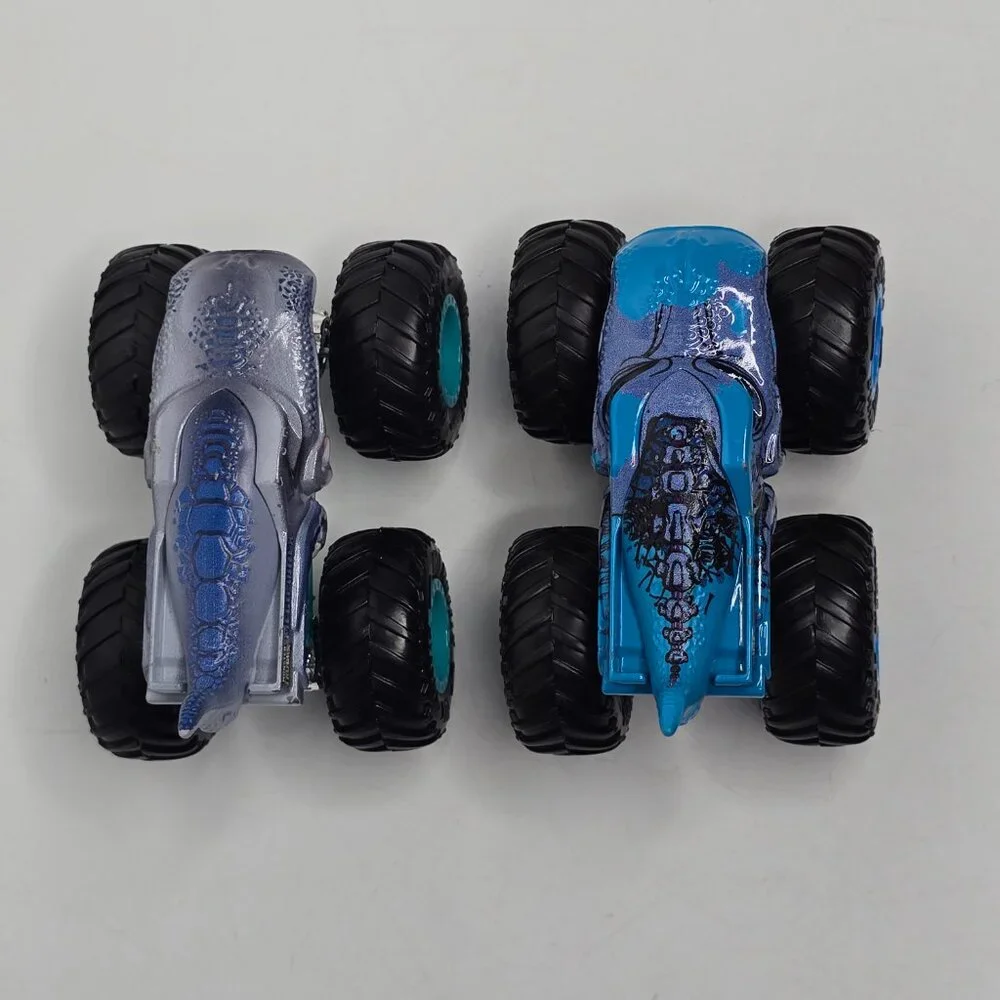 2 Hot Wheels Mega Wrex Monster Jam Trucks Lot Dinosaur 1:64 Blue Diecast